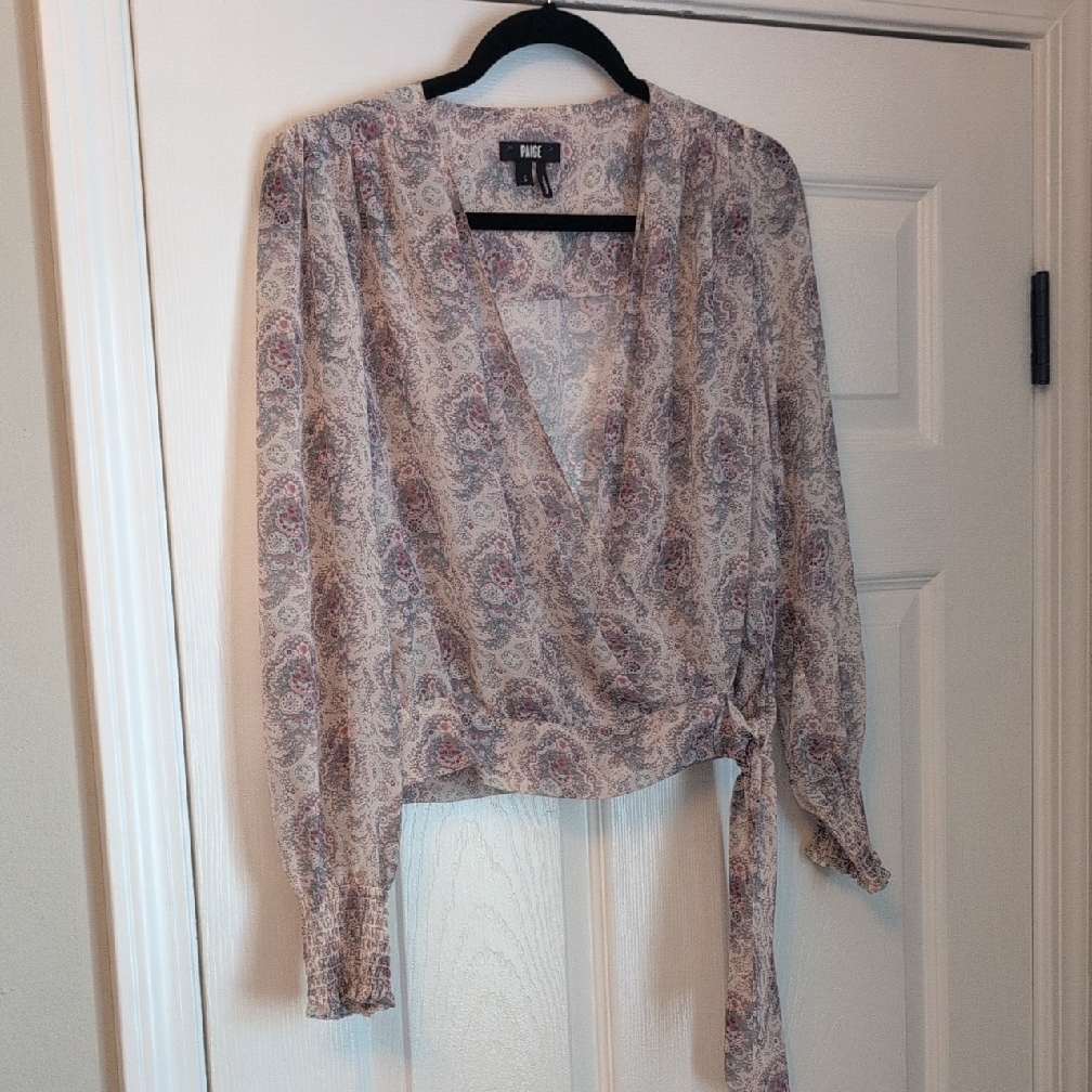 Paige Paisley Wrap Blouse - Pink And Cream